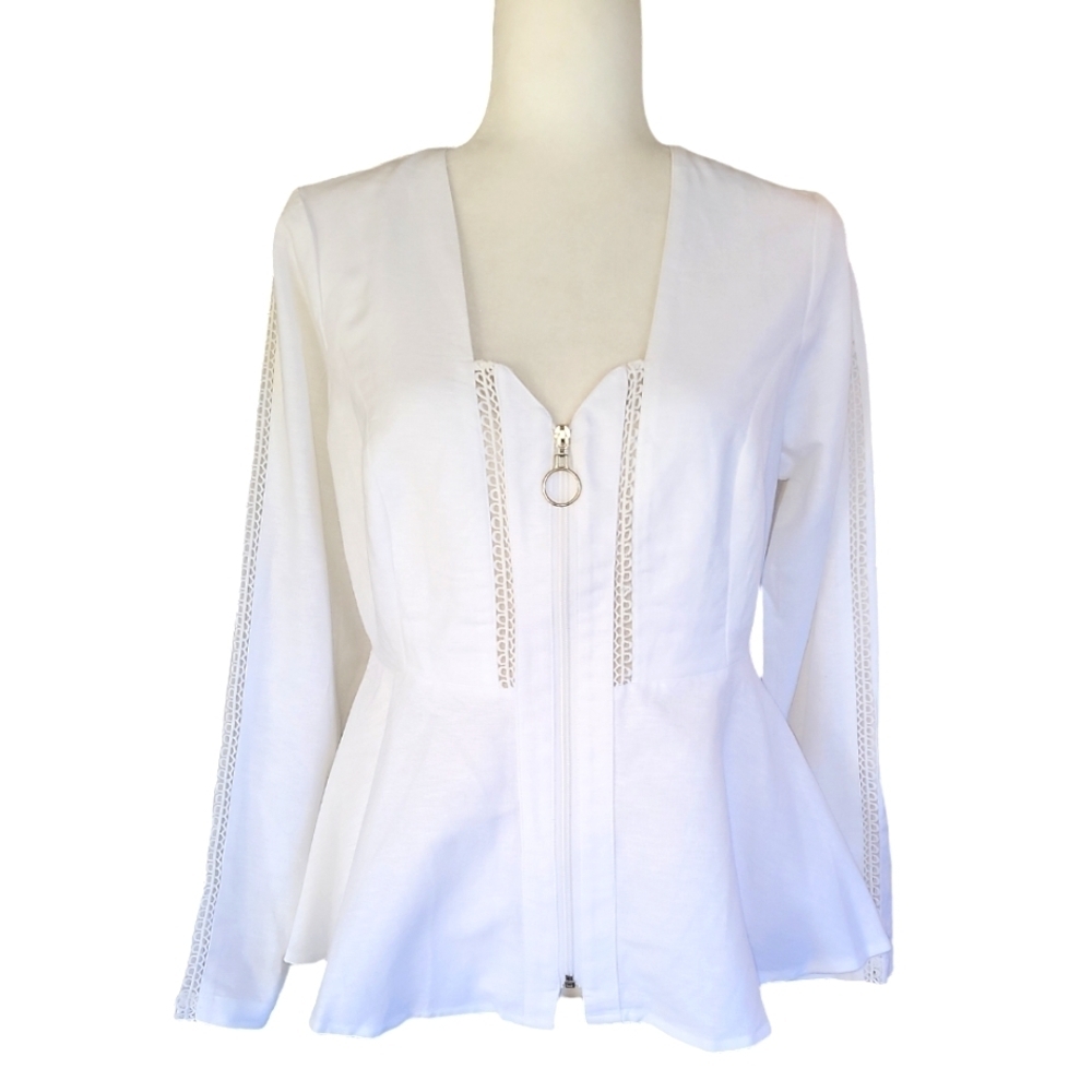 Venus white peplum zip up top/jacket sz 8